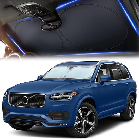 Car Sun Shade Windshield - 280T Reflective Polyester Sunshade, Medium Plus (64" x 33.5"), Blocks 99% UV Rays and Heat, Keeps Car Interior Cool, Foldable with Storage Bag, Compatible with Cars and SUVs
