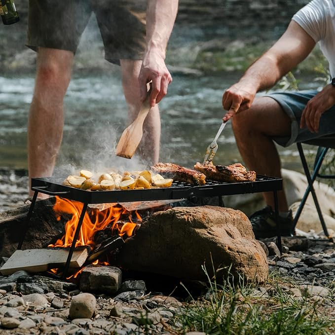 Adventure Seeka 24" Heavy Duty Folding Campfire Grill, Food-Safe Cooking Surface, Compact Folding Design, Portable Grill Grate & Griddle for Campfire Cooking, Australian Designed & Owned