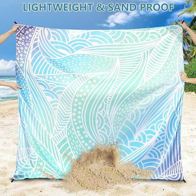 HIHOHO Beach Blanket Waterproof Sandproof Beach Mat for 1-8 Adults Quick Drying Durable Outdoor Picnic Mat for Beach Festival Travel Camping Hiking (Gradiant BL-Ripple, 79"×108"(6 Person))
