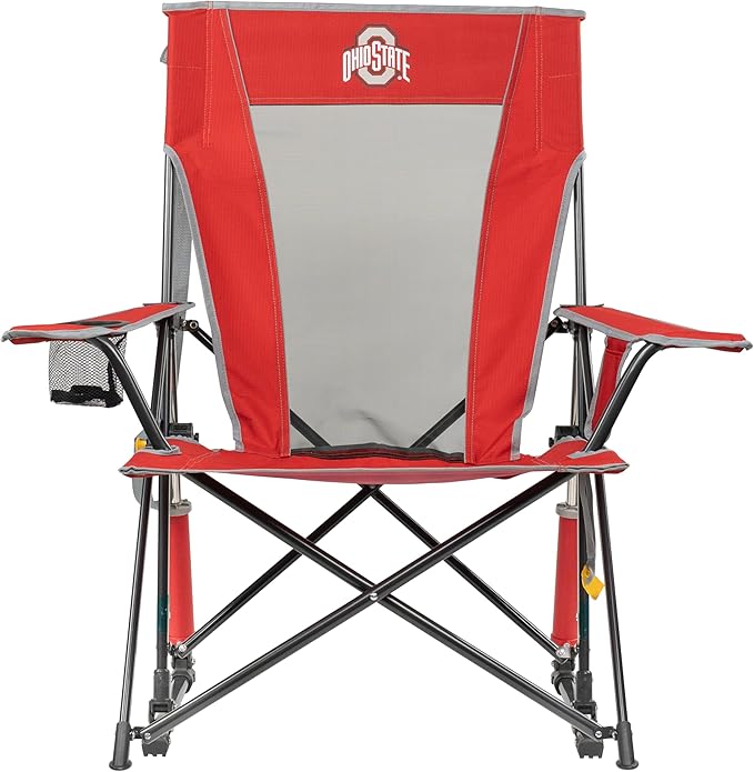 GCI Outdoor Comfort Pro Rocker Camping Chair | Portable Folding Rocking Chair with Durable Armrests & Drink Holder | Official Collegiate Licensed Sideline Sports Chair | Ohio State Buckeyes