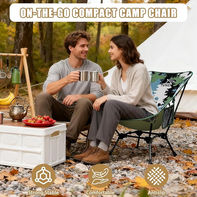 Ultralight Camping Chair Backpacking Chair, Portable Camp Chair with Cup Holder & Storage Bag, Lightweight Compact Folding Chair for Hiking, Travel, Picnic Mountaineering (Camo)