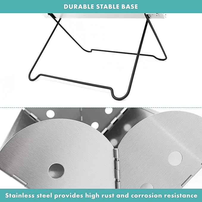 Vaygway Flatpack Portable Foldable Stainless Steel Grill and Fire Pit- Premium Quality Portable Travelling BBQ Grill- Wood Burning Charcoal Grill- For Camping, Hiking, Picnics (1 Pack)
