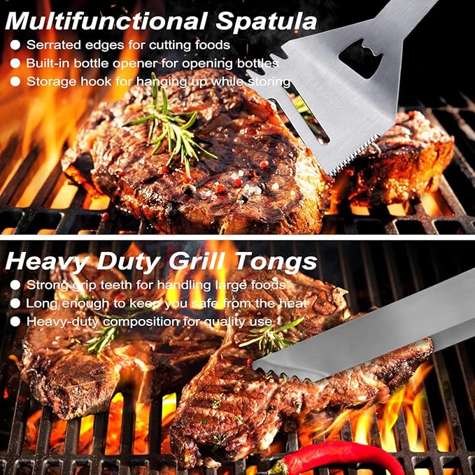 POLIGO 29 PCS BBQ Grill Accessories Stainless Steel BBQ Tools Grilling Tools Set with Storage Bag for Fathers Day Dads Birthday Presents - Camping Grill Utensils Set Ideal Grilling Gifts for Men Black