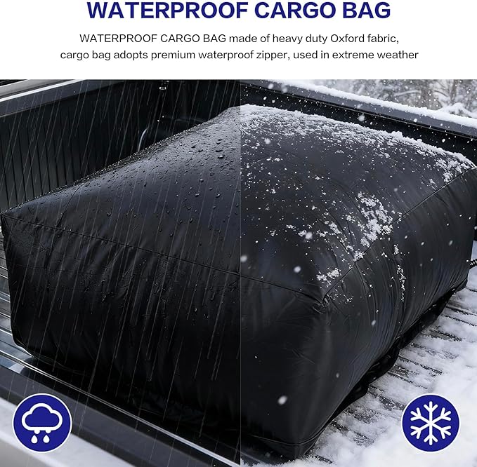 Truck Bed Cargo Bag,Water Proof 1000D Heavy Duty Oxford Fabric, 26 Cubic Feet (51"x40"x22"), Soft Shell Storage with 6 Elastic Cords, Fits All Trucks