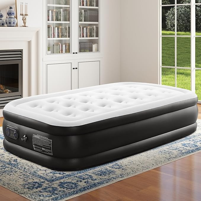DUMOS Twin Air Mattress with Built-in High Capacity Pump- 18" Inflatable Blow Up Airbed, Double Height Air Bed for Home or Camping, Non-Slip Bottom Design, Weight Capacity 660 lbs