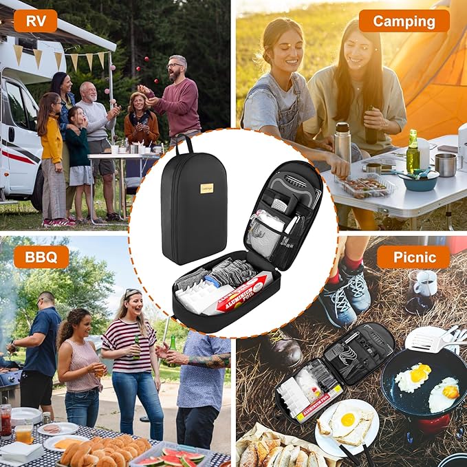 Camping Accessories Kitchen Cooking Utensils Set - Portable Outdoor Camp Cookware Set, Camper Essentials Gear Must Have Supplies for Travel RV BBQ Grill Picnic Hiking