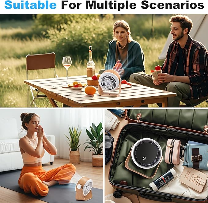 Small Desk Fan Battery Powered - Cordless Low Noise Quiet Portable Gentle Blowing without Headaches Office Bedroom Sleep Living Room Table Top Wall Hanging Kitchen Travel Camping 5-Speed 360 Rotation