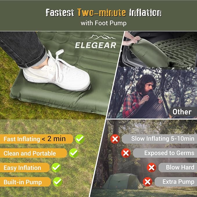 Elegear CumbreX Single Sleeping Pad for Camping, 4.7" Ultra-Thick Inflatable Camping Sleeping Pad with Built-in Foot Pump & Quick Inflation, Portable Camping Sleeping Mat for Backpacking Hiking Tent