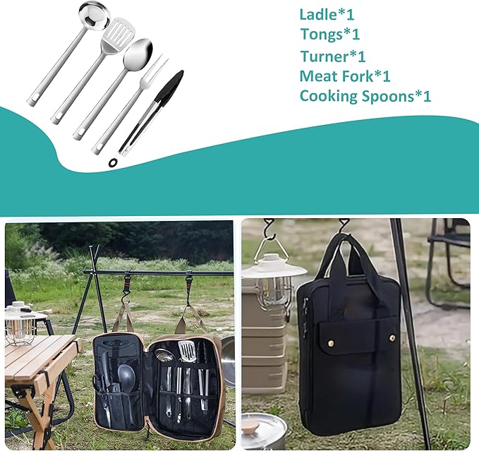 Logcow Camping Kitchen Utensil Set Outdoor Cooking Set Accessories Camping Cookware Kit for Travel, RVs, BBQs Stainless Steel Portable Camping Essentials Cooking Knife Set