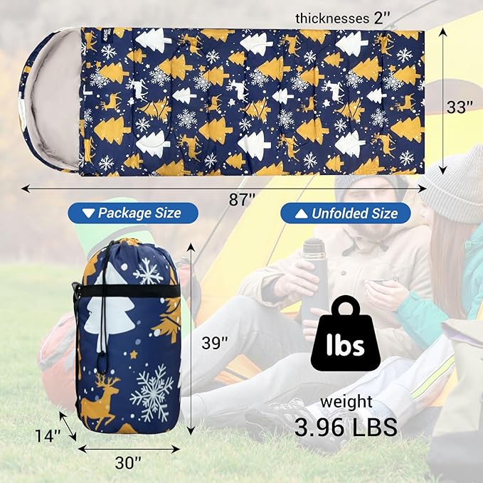 KINGROCK Sleeping Bags for Adults, Backpacking Portable Sleeping Bag, Waterproof and Warm to 23°F, Lightweight Winter Camping Essentials, Compact for Camping and Car Use (Color: Christmas)