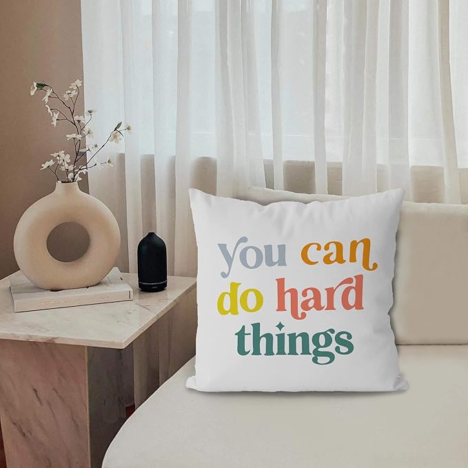 KEUSPI Positive Quotes You Can Do Hard Things Decor Decorative Pillowcase Throw Pillow Cover 18x18 Inch,Positive Sayings Decorations Pillow Cover for Home,Inspirational Gifts for Women Teenage Girl