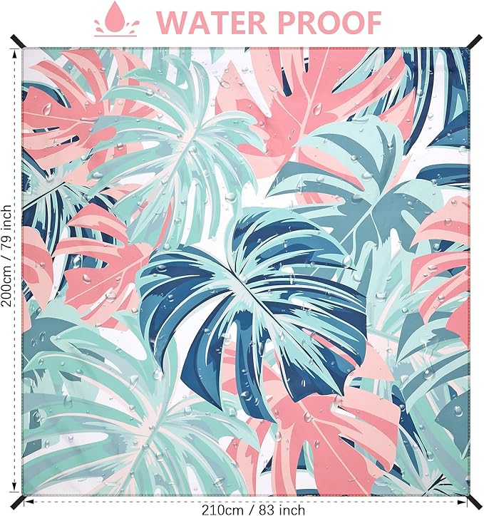 HIHOHO Beach Blanket Waterproof Sandproof Beach Mat for 1-8 Adults Quick Drying Durable Outdoor Picnic Mat for Beach Festival Travel Camping Hiking (Flamingoes-Palm, 79"×83"(4 Person))