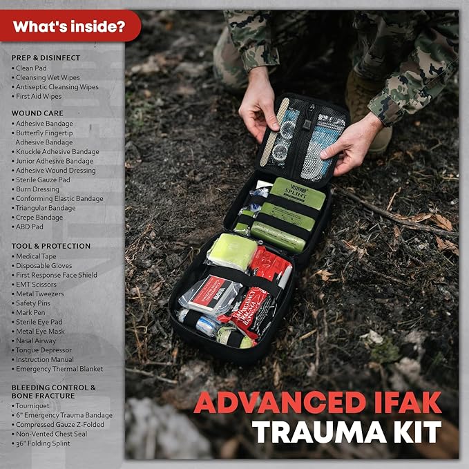Advanced Trauma First Aid Kit - Emergency Camping Gear with Tourniquet Kit, Compression Bandage, 36" Splint | Portable Survival Gear for Outdoor, Home, Camping- Gift for Husband Dad and Wife-Black