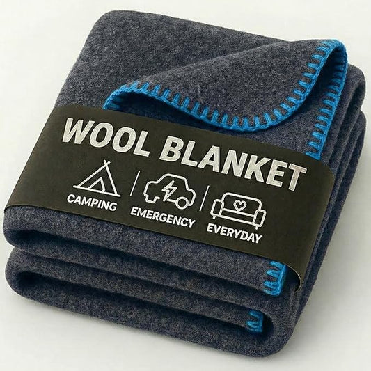 Wool Camping Blanket – 70% Wool Heavy-Duty Military Style Throw, Warm & Washable, Fire Retardant Cover for Emergency, Survival & Outdoor Use – Perfect for Camping, Car, Home & Hiking, Navy 62x84