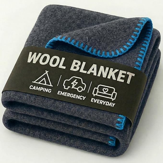 Wool Camping Blanket – 70% Wool Heavy-Duty Military Style Throw, Warm & Washable, Fire Retardant Cover for Emergency, Survival & Outdoor Use – Perfect for Camping, Car, Home & Hiking, Navy 66x90