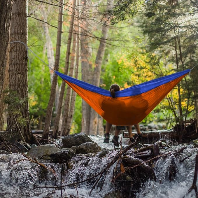Grizzly Peak Single-Wide Camping Hammock, Lightweight and Portable Parachute Nylon (Moss & Mud)