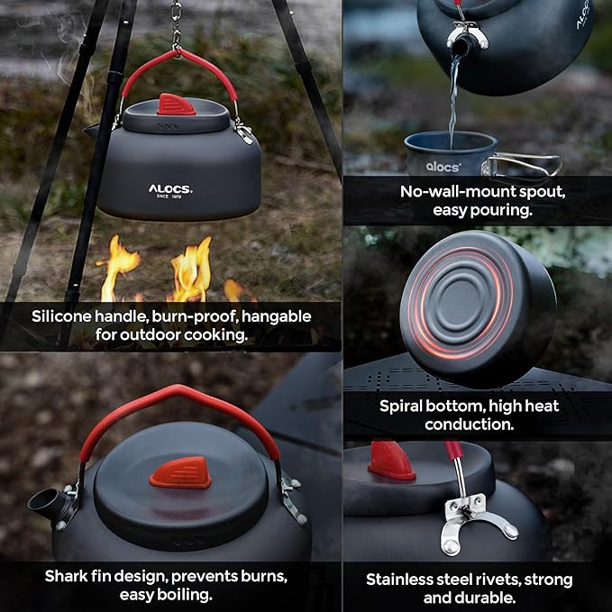 Alocs Camping Cookware Set - Lightweight Camping Cookware Mess Kit - Camping Pots and Pans Set - Camping Cooking Gear with Portable Carry Bag for Outdoor Backpacking Hiking and Picnic