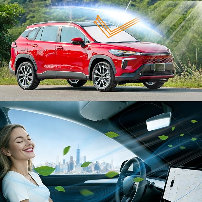 Windshield Sun Shade Accessories Compatible with 2022-2026 Corolla Cross(Not for Corolla) for Toyota Foldable Sunshade Sun Visor Blocks UV