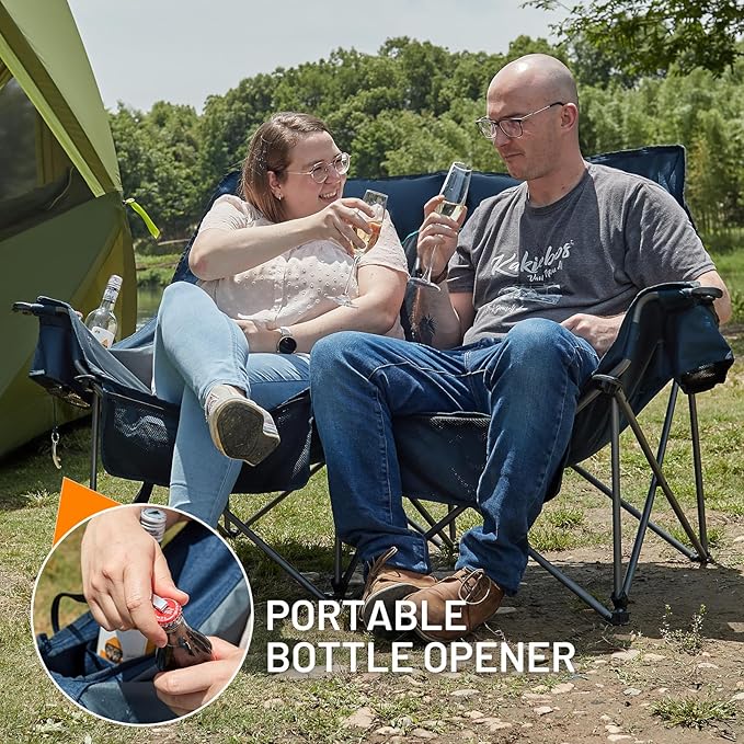 Timber Ridge Double Camping Chair, Heavy Duty Outdoor Folding Camp Couch, Loveseat Camping Chairs Perfect for Campsites, Patio/Lawn, Soccer Games or Other Youth Sports, Supports 600 lbs
