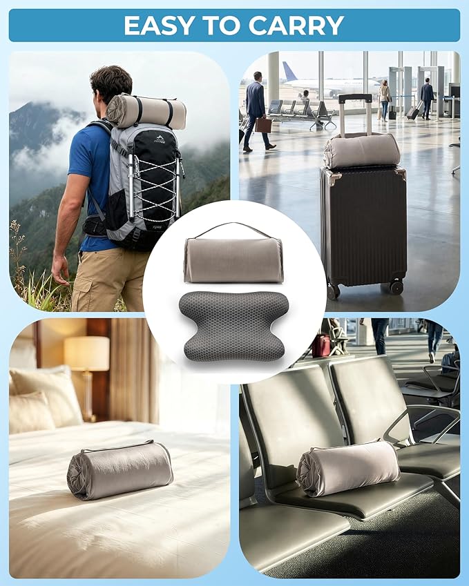 Elviros Portable CPAP Pillow for Side & Back Sleepers, Travel Sleep Apnea Pillow with Adjustable Height to Relieve Neck Pain, Reduce Mask Leaks & Pressure, Includes Travel Bag for Camping, Hotels