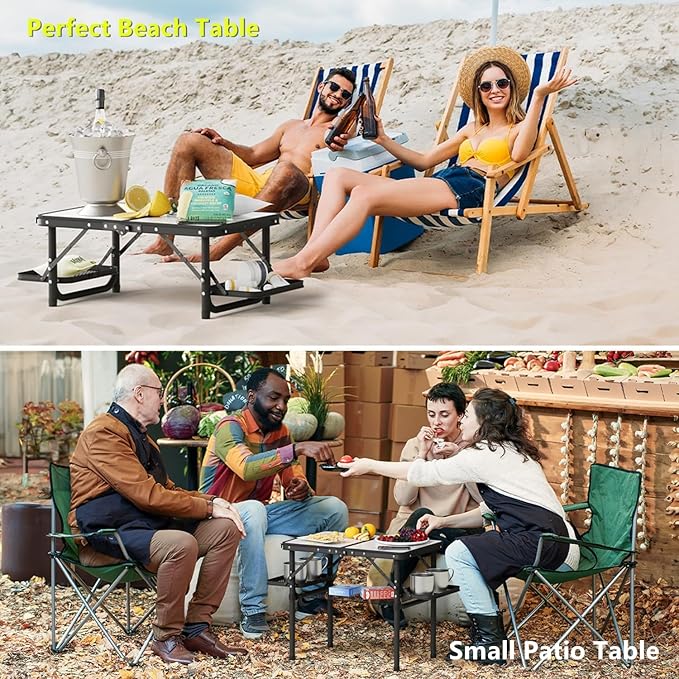 Titanker Small Camping Table Foldable 2ft, Folding Picnic Table with Side Racks, Folding Camp Table Portable Beach Table, Car Camping Essentials, Sturdy Light Aluminum, Gift for Father Husband