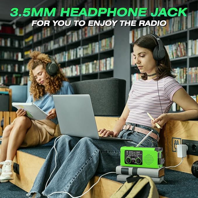 NITIGO Radios for Emergency, Multifunction Solar Charger Hand Crank NOAA Weather AM/FM Radio 4000mAh with USB Charged, Reading Lamp, Flashlight, SOS Alarm, Headphone Jack for Camping Emergencies