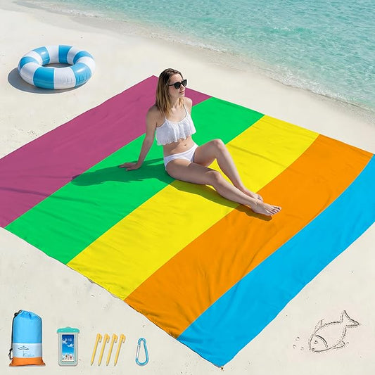 Famstar Beach Blanket Oversized Extra Large 78" X 81",Waterproof Sandproof Beach Blanket 1-7 Adults Lightweight Durable for Travel Camping Hiking Picnic