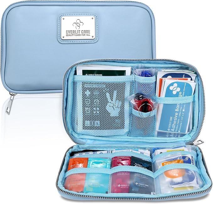 EVERLIT CARE Car First Aid Kit with Emergency Supplies Survival Gear Including Window Breaker Disposable Urine Bag Mountable Survival Kit for Family Travel in Car (Cyan)