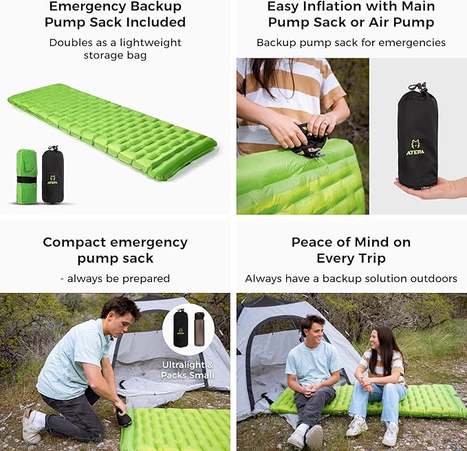 ATEPA ThermAir Backpacking Inflatable Sleeping Pad, 6 R-Value Insulated Ultralight Portable Camping Pad Sleeping Mat with 7 Layers & Storage Bag for Camping Backpacking Tent, Wide Long Size (72"x25")