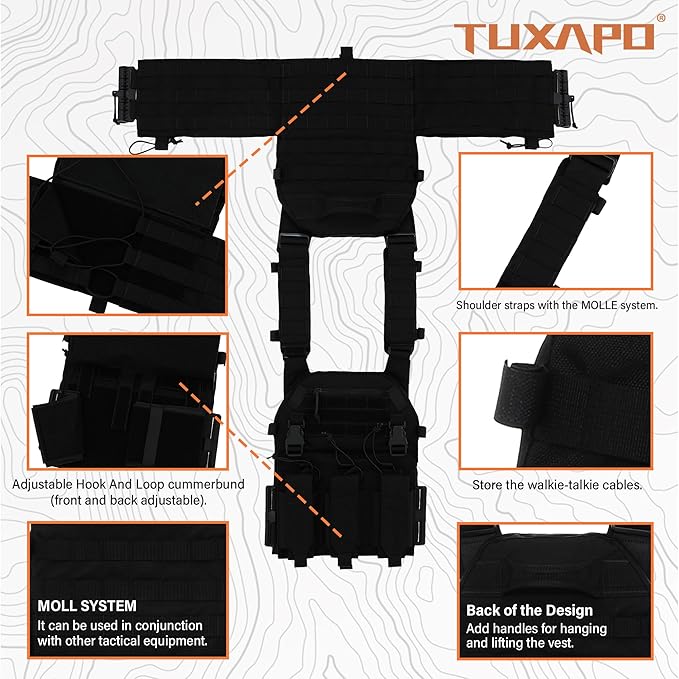 Tactical Molle Vests with Triple mag Pouch and Side Cummerbund Pouches, Quick Release Vests for Men