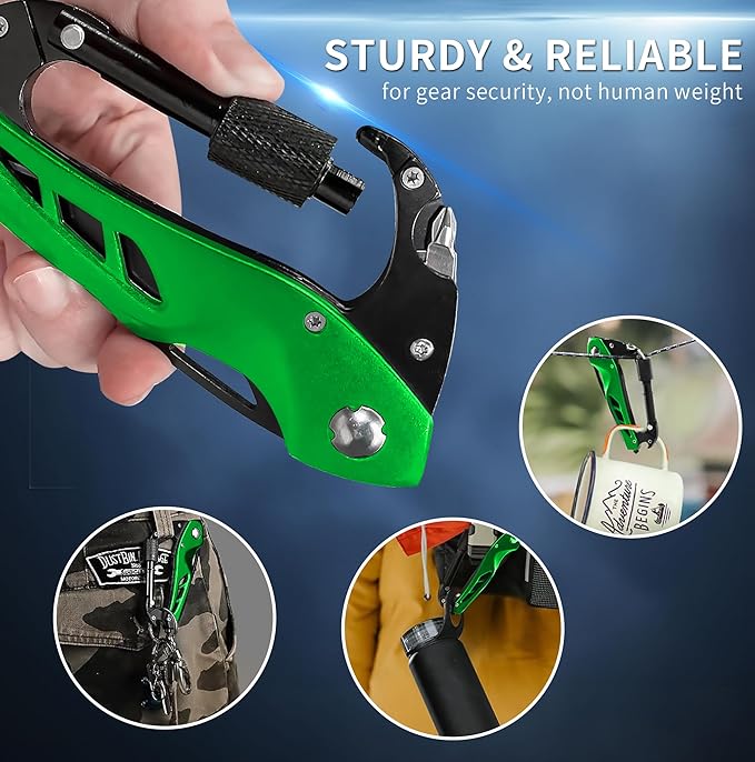 Multi-tool Carabiner with Pocket Knife, Bottle Opener, Window Breaker, Screwdrivers, EDC Tactical Survival Gear for Camping (Green)