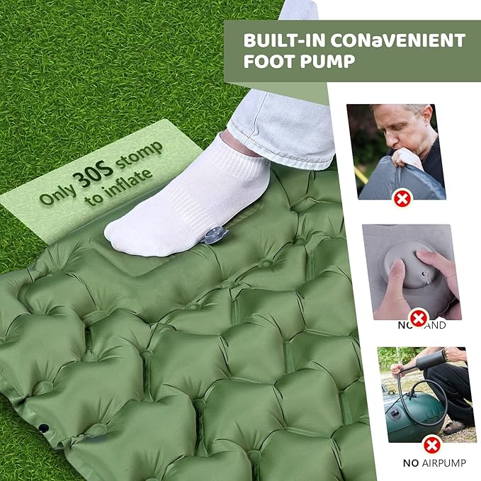 Sleeping Pad,4" Thick Ultralight Sleeping Pad for Camping with Pillow & Foot Pump,Compact Inflatable Camping Mattress for Hiking Tent Road Trip,One-Second Deflation