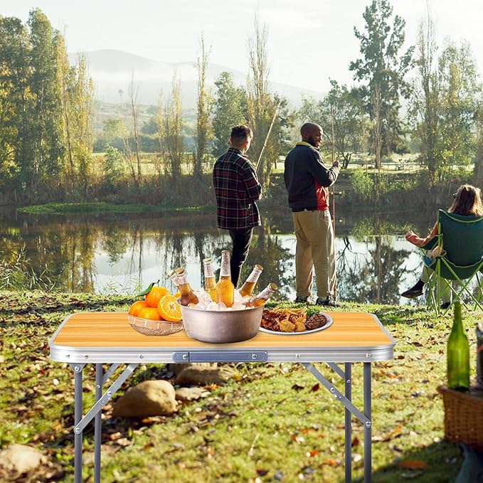 Outvita 2.3ft Portable Folding Camping Table, Outdoor Waterproof Picnic Table, Aluminum Lightweight Suitcase Foldable Table for Picnic BBQ Beach Dining