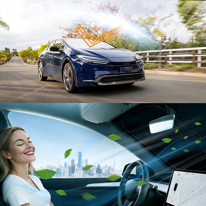 Windshield Sun Shade Custom Fit for 2023 2024 2025 2026 Toyota Prius Accessories Foldable Sunshade Sun Blocker Protect Car from Sun Rays & Heat Damage Keep Car Cooler