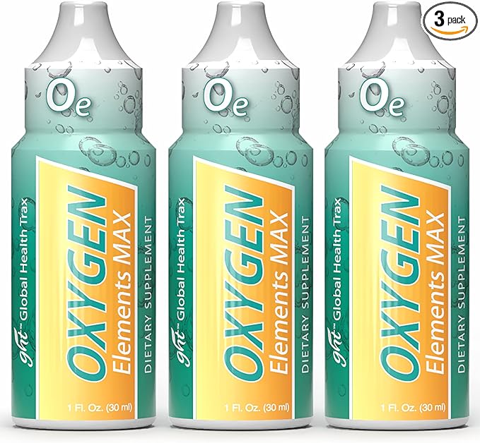 GHT Oxygen Elements Max Liquid Oxygen Drops in 1 Ounce Bottle, Portable Supplement - Bolster Endurance and Stamina, Cleanse Cells (3 Pack)