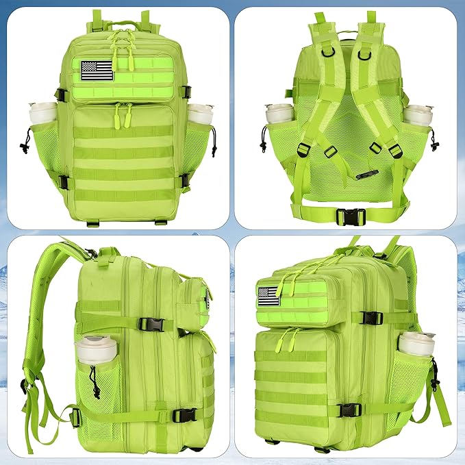 Lovelinks21 45L Tactical Assault Backpack 3 day assault pack with Molle Waterproof backpack Rucksack for Tactical Backpacks (Fluorescent Green)