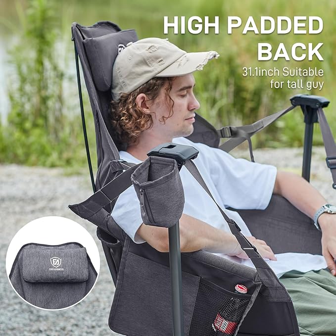 EVER ADVANCED Padded Hammock Camping Chair, Oversized Heavy Duty Swing Chair with Detachable Cup Holder, Portable Folding Rocking Camping Chair, Support Up to 400lbs