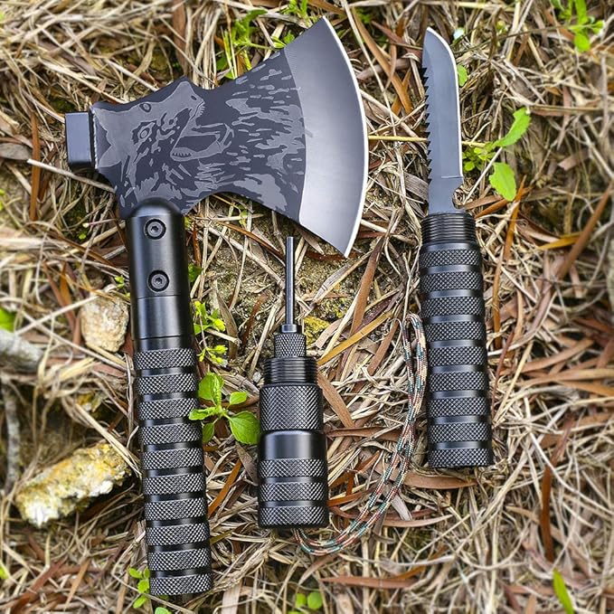LIANTRAL Survival Camping Axe, Folding Tactical Axe Hatchet with Hammer, Nylon Sheath for Outdoor Adventures