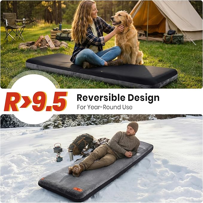 Self Inflating Sleeping Pad with Electric Pump, 4" Ultra-Thick Foam Sleeping Mats for Camping with Built-in Pillow, 9.5 R-Value 4 Season Camping Mattress Pad for Cot Truck Car Home