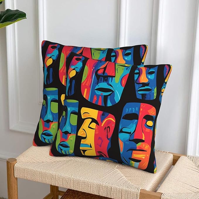 Colorful Face Art Throw Pillow Covers 18x18 inch Set of 2 Pillow Case Cushion Cover for Home Sofa Couch Living Room Car Decor