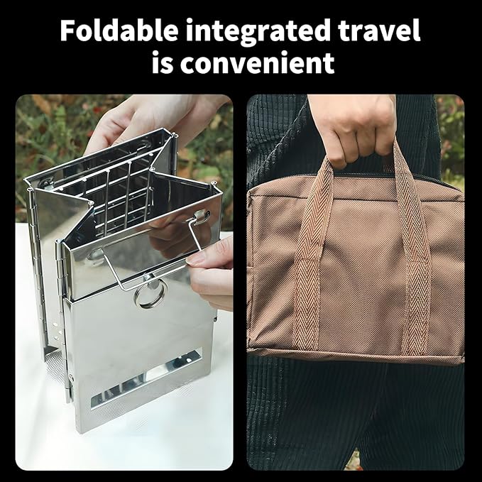 Portable Stainless Steel Outdoor Charcoal Grill, Folding with Cooking Grates and Shelves,Small BBQ Grill for Outdoor Cooking Backyard Camping Picnics Beach,7.9 x 7.9 x 10.7 IN