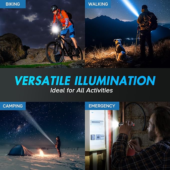 WdtPro LED Flashlight High Lumens SR2000 Pro, 2 Pack Brighter Tactical Flashlights with 5 Modes & Zoomable, Powerful Mini Flash Light for Emergency, Camping, Hiking (Black)