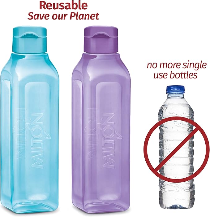 Sports Water Bottle Square Juice Box 144 Set 17 oz. Great for Juices Milk Smoothies Plastic Wide-Mouth Reusable Leak Proof Drink Bottle/Carton for School Bags Lunch Boxes Gym Flip Lid -BPA Free