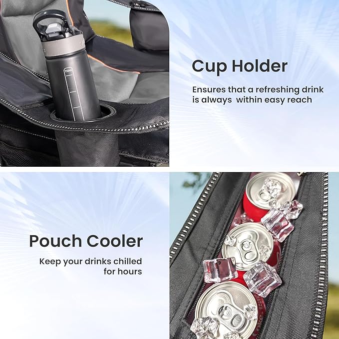 Oversized Camping Chair Heavy Duty- Portable Folding Chair, Cup Holder & Waterproof Phone Case for Adults, Beach, Hiking, Backyard (Black & Gray, 1 PCS)