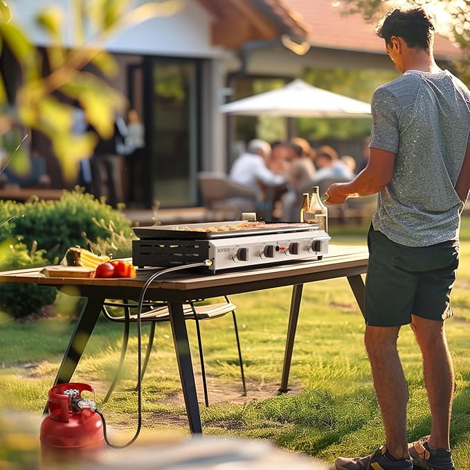 ROVSUN 4 Burner Portable Propane Griddle with Nonstick Enameled Tray, 40,000 BTU Tabletop Flat Top Gas Grill with Electronic Ignition & Regulator for Outdoor Cooking Camping BBQ Tailgating