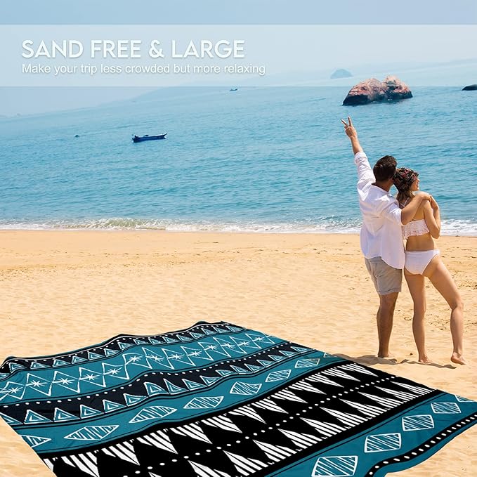 BYDOLL Beach Blanket 78''X81'' Waterproof Sandproof Suits1-4 Adults Oversized Lightweight Large Blanket Picnic Mat for Beach Sand Free Travel Camping Hiking Picnic