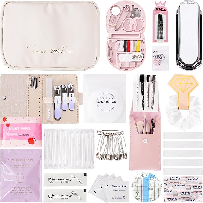 Wedding Day Emergency Kit for Bride, 39 Pc Essential Items for Brides Daily Use Women Wedding Gift, Travel Kit Personal Care Survival Set with Bride Makeup Bag - Wedding Emergency Kit Supplies