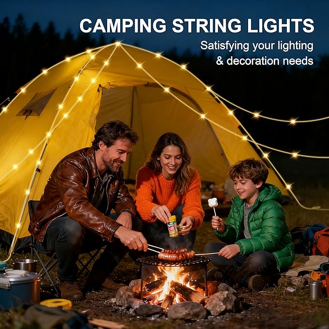 Camping String Lights, 4 in 1 Quick Storage 33FT Rechargeable Tent Lights with 9 Lighting Modes, Hanging Waterproof Portable Retractable LED Lamp for Outdoor, Patio, RV, Awning, Garden, Party