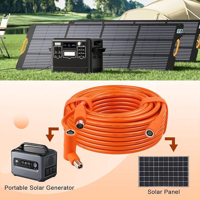 MOOKEERF 14AWG DC 8mm Extension Cable for Solar Panel 25FT,DC7909 Solar Panel Cable Female to Male with DC8020 Male Adapter Compatible with Aker,GZ Yeti,BLUETT,Jackery Portable Power Station - 25 Foot