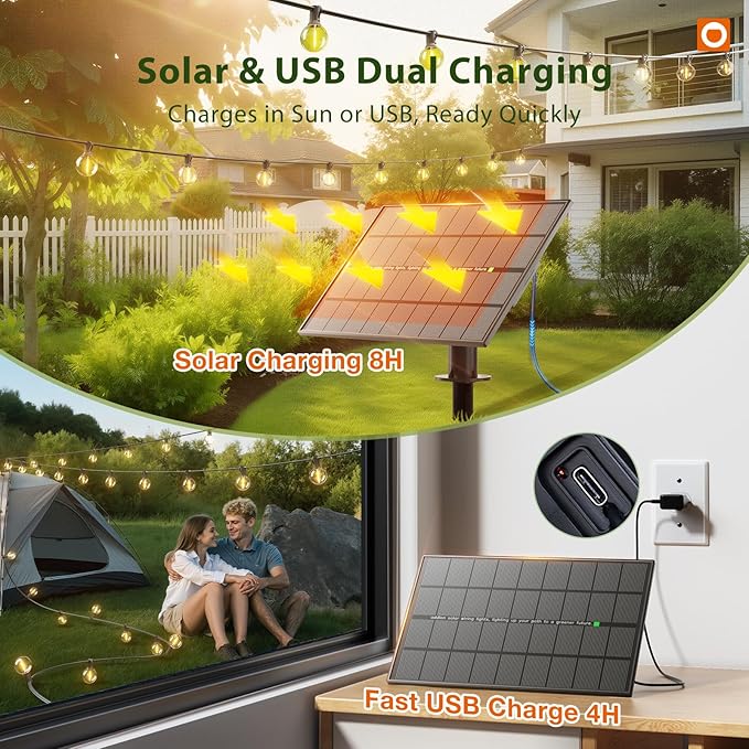 addlon 150FT Solar String Lights Outdoor Waterproof with Remote, Dimmable Commercial Grade Solar Powered String Lights with 80 LED Bulbs, Hanging Light for Camping Backyard Party Decor